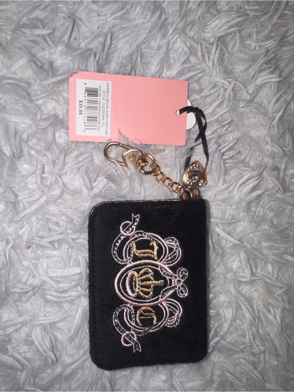 Juicy Couture Lovers Club dual sided card case black pink wallet Y2K NWT